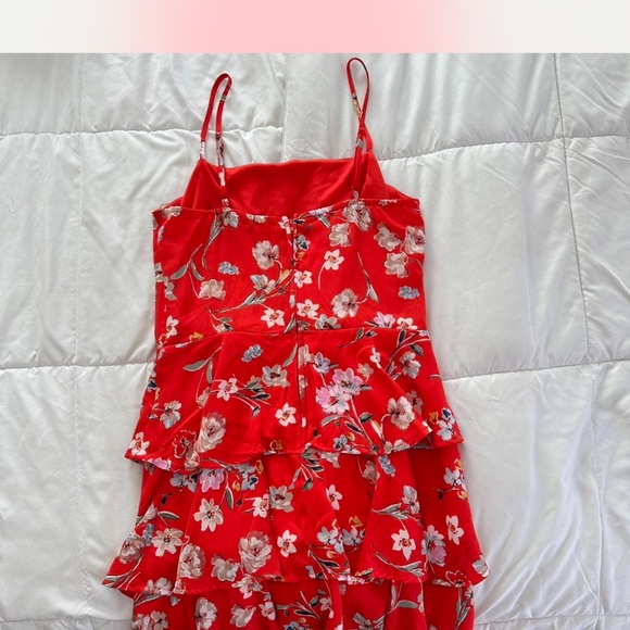 Floral Red Ruffle Dress - Picture 2 of 3